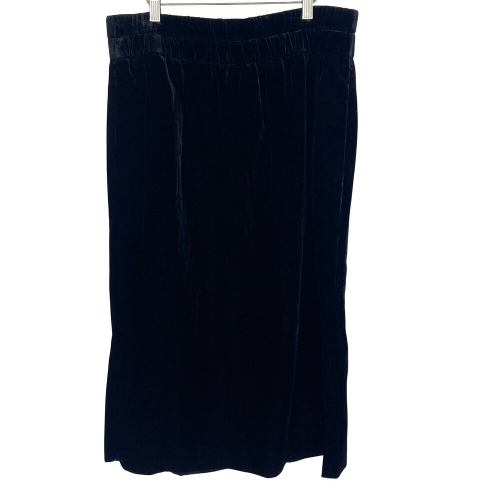 J Crew Black Velvet Pull On Skirt Womens Large Straight Pencil Classic Evening